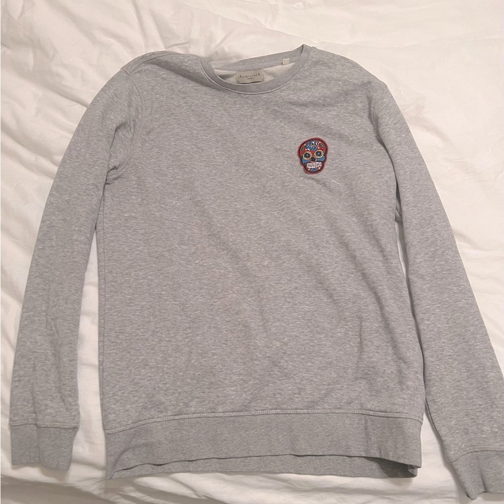SUSPICIOUS ANTWERP SKULL HEATHER GRAY BASIC CREW NECK SWEATSHIRT